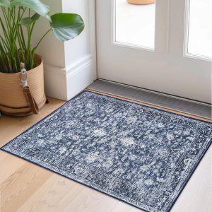KILOCOCO Moroccan Small Area Rug 2x3 Entryway Rugs Printed Vintage Floral Rug Washable Non-Slip Kitchen Rug Indoor Door Mat, Accent Throw Small Rugs for Laundry Room Bedroom Entrance, Blue